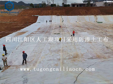 四川江阳区人工湖项目采用防渗土工布